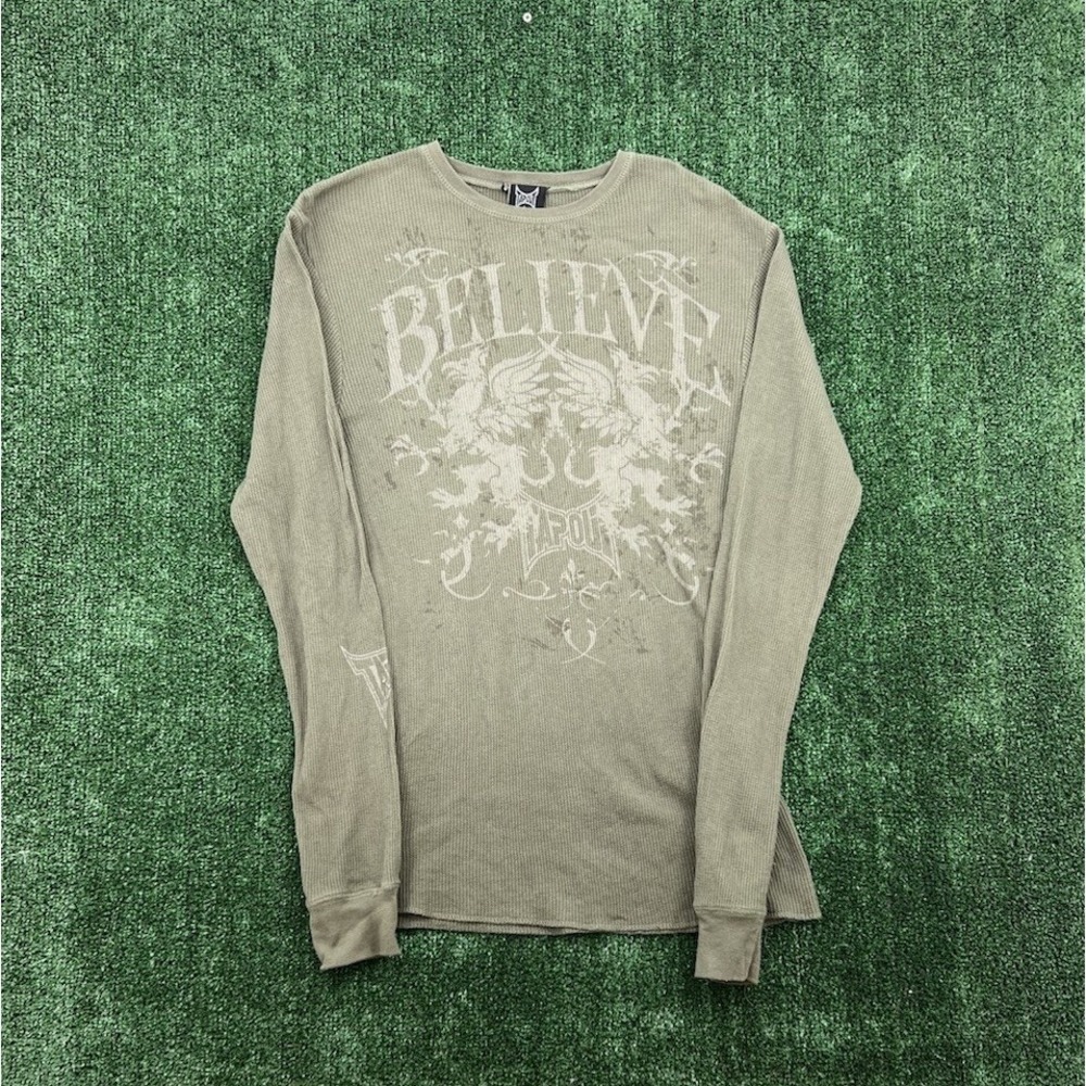 Tapout Shirt Mens L Vintage Waffle Knit Thermal Logo Spell Out Y2K Cyber